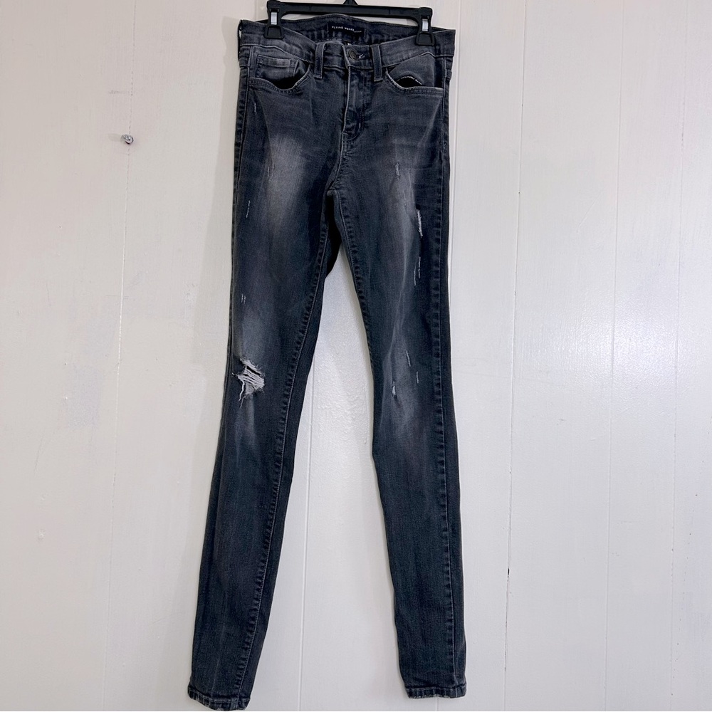 Flying Monkey Wash Black Denim Distressed Stretch Skinny Jeans Size 26.